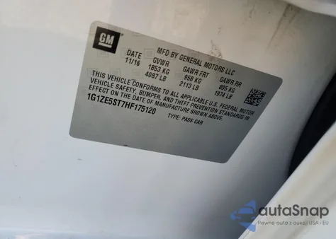 2017 Chevrolet Malibu Lt из США, поврежденный, VIN 1G1ZE5ST7HF175120